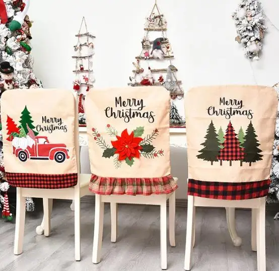 Embroidery Xmas Tree - 4/6/8 pçs capa de cadeira de