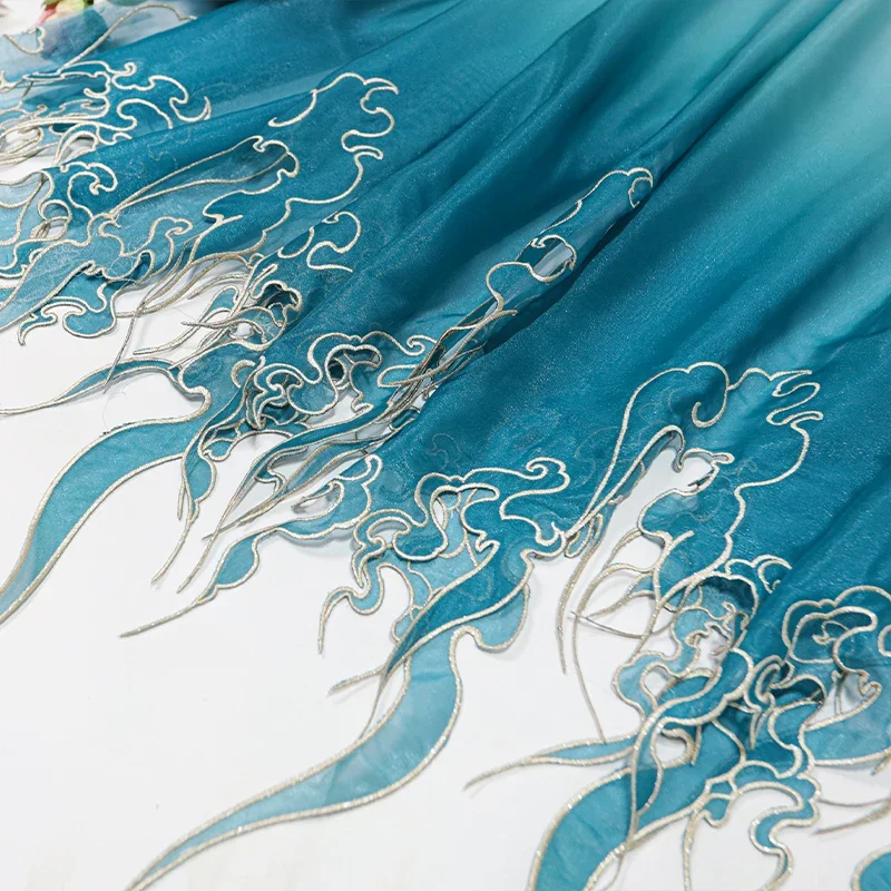 Embroidery Skirt - Tecido Gradiente de Folha de Lótus