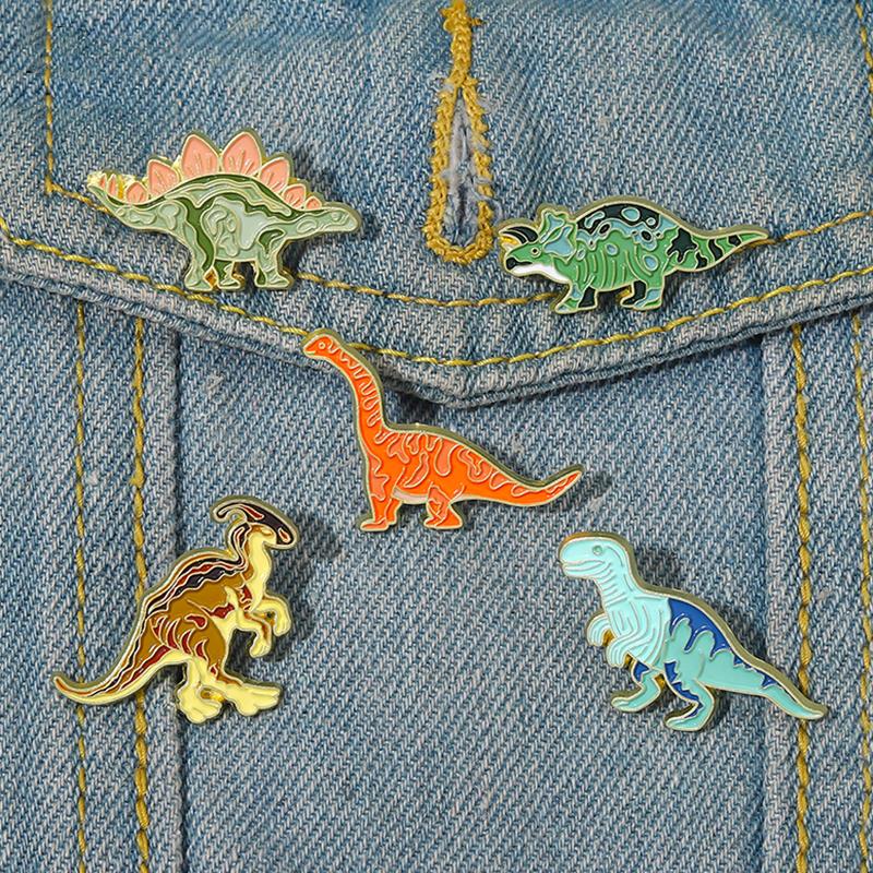 Embroidery Logo - Alfinetes coloridos de esmalte dino, broches