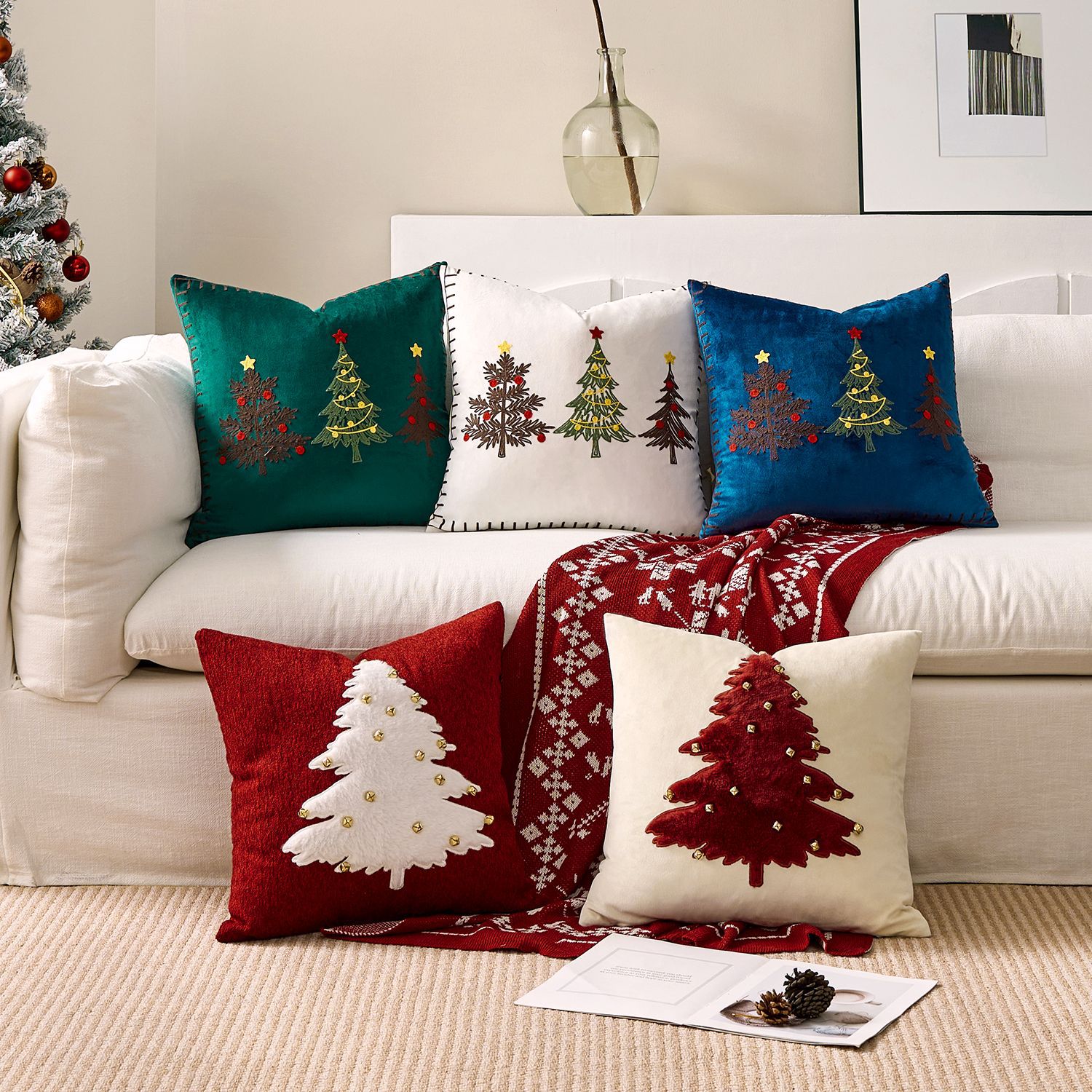 Embroidery Xmas Tree - 1pc bordado capa de almofada capa
