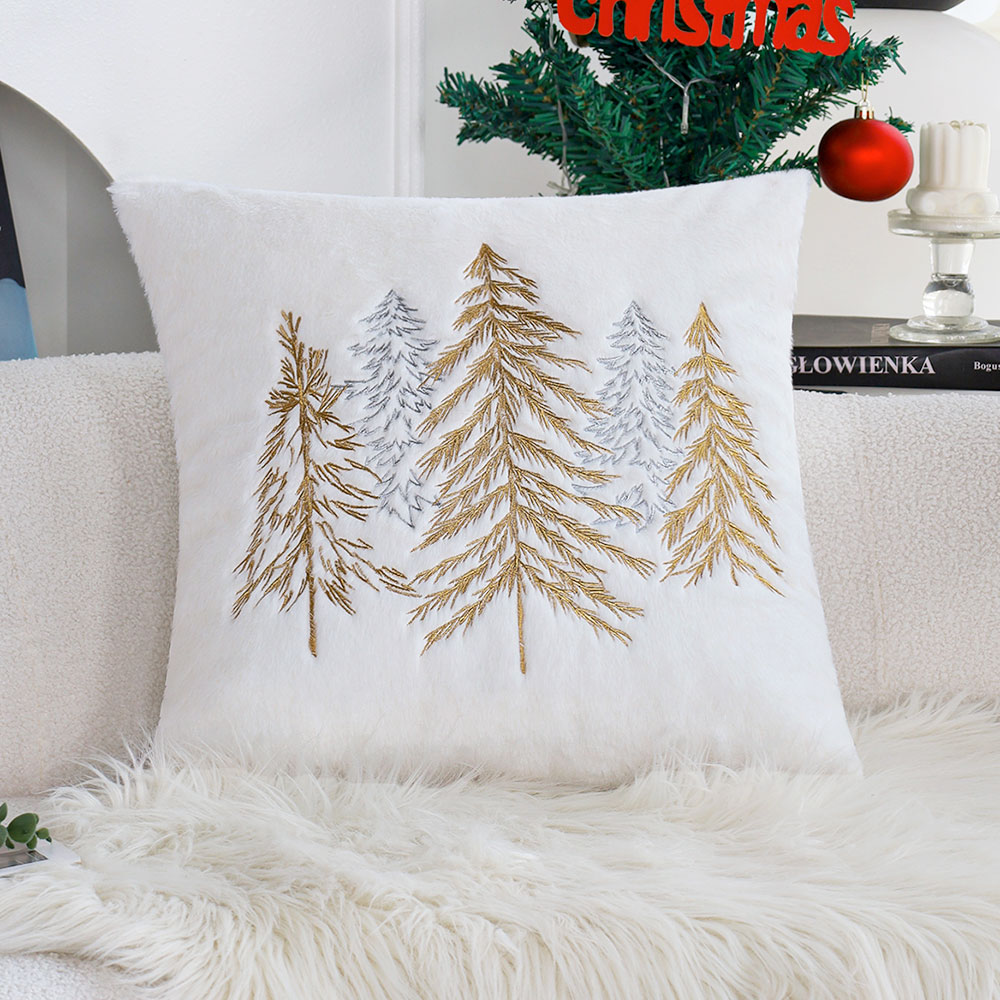 Embroidery Xmas Tree - Natal falso pele de coelho capa