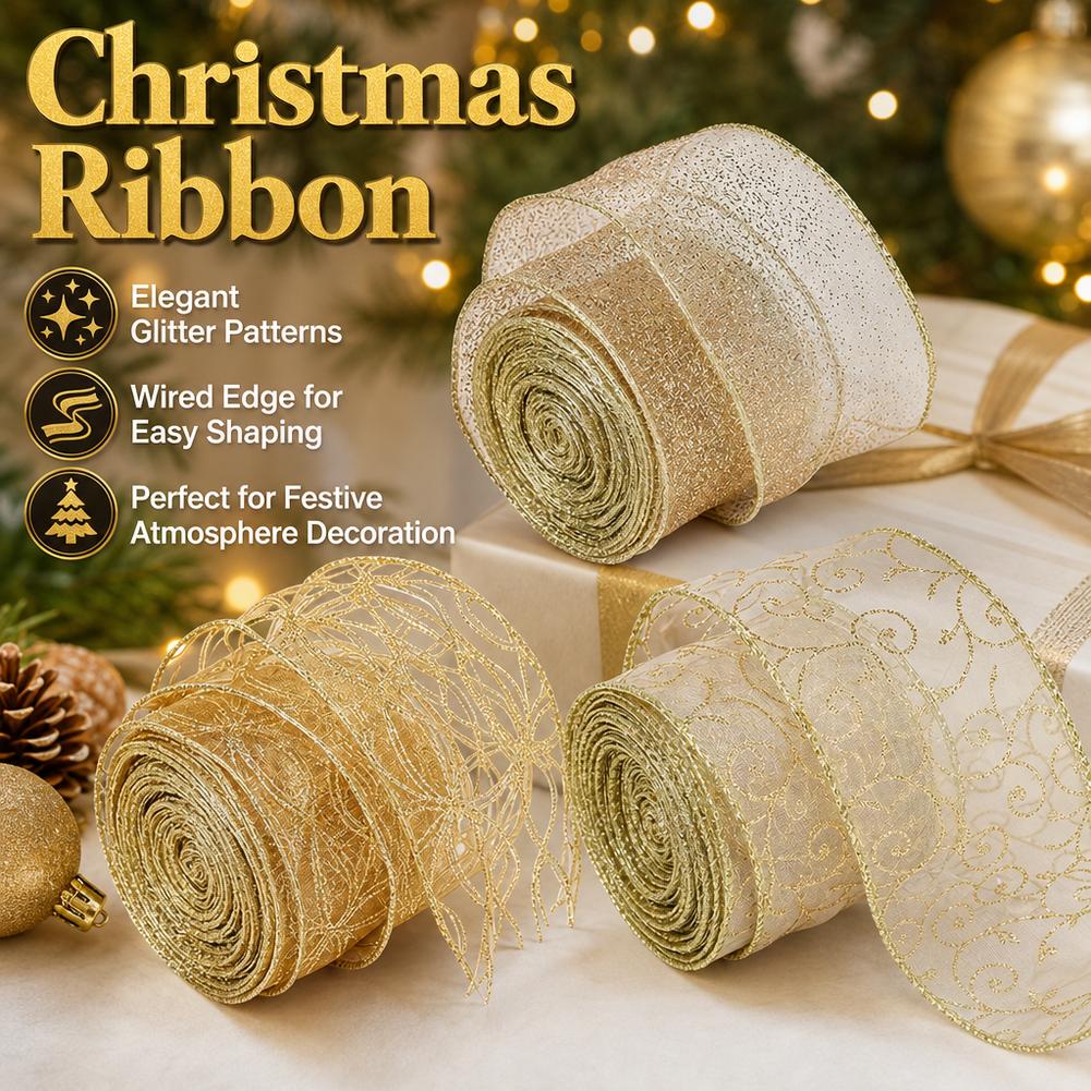 Fita de Organza Dourada com Gl - Embroidery Xmas Tree avaliação e preço