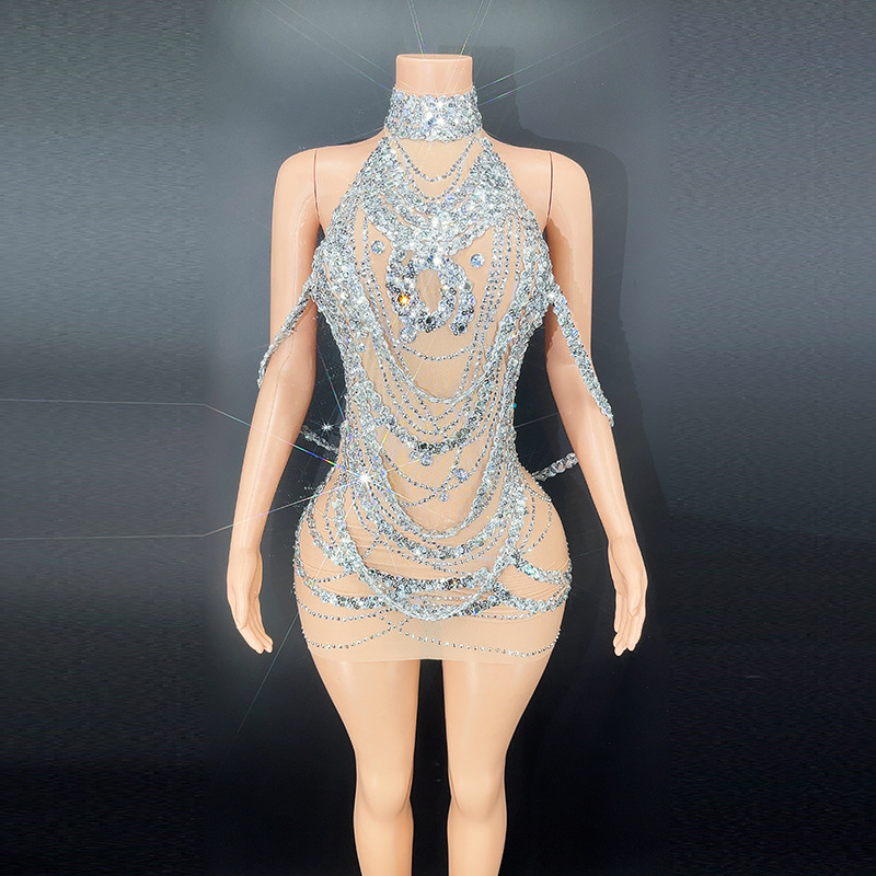 Sexy Sparkly Prata Prom Vestid - Embroidery Skirt avaliação e preço