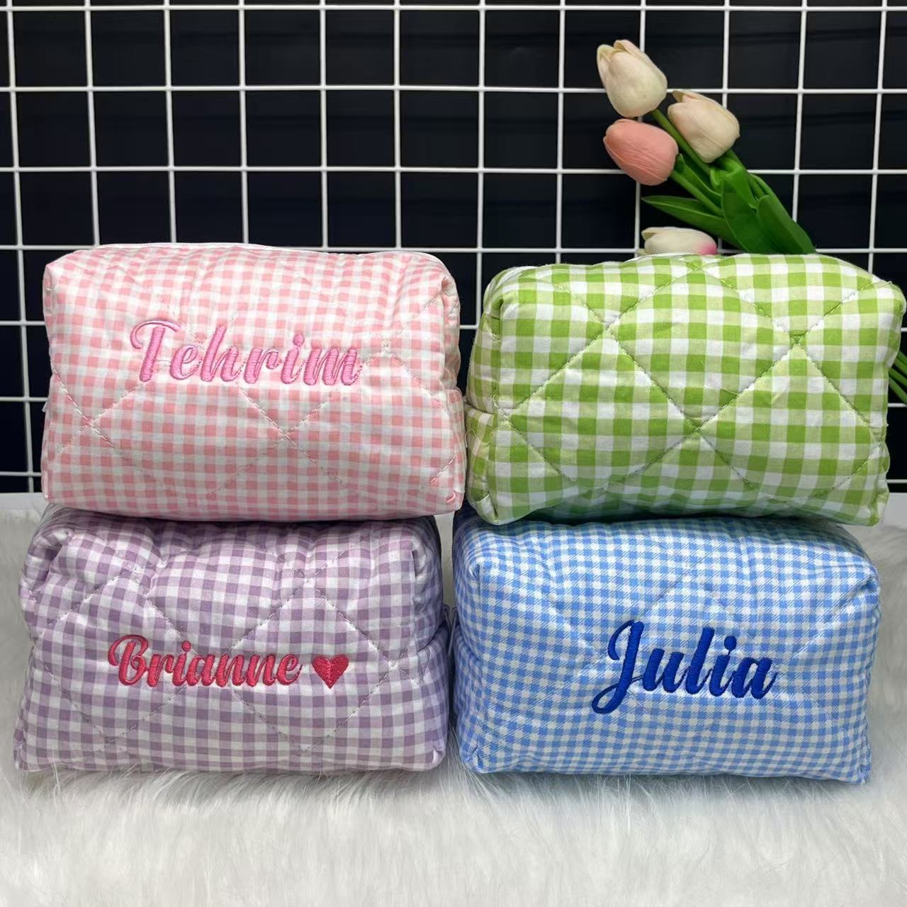 Bolsa cosmética listrada de gr - Embroidery Logo avaliação e preço